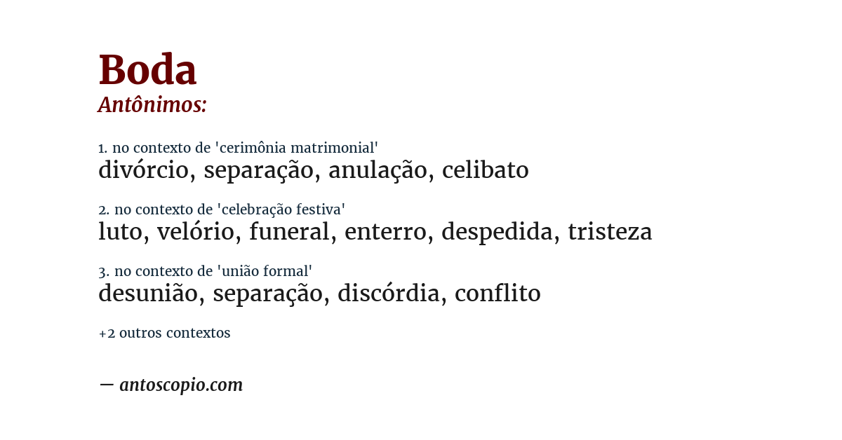 Antônimo de boda