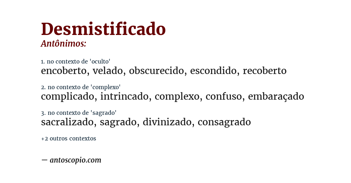 Antônimo de desmistificado