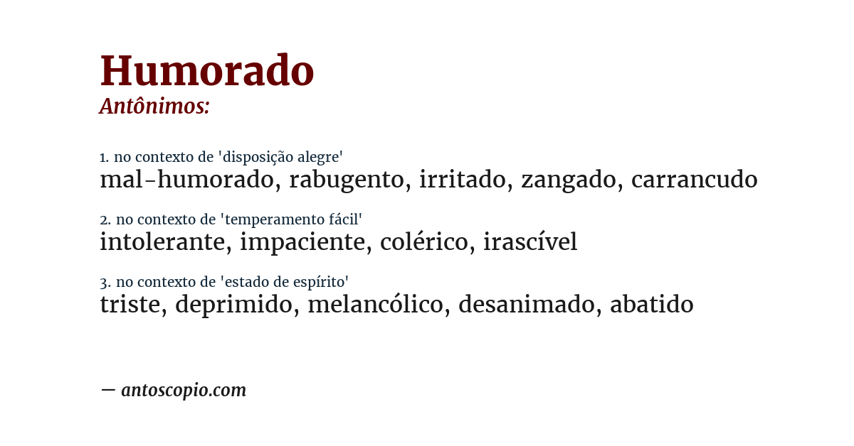 Antônimo de humorado