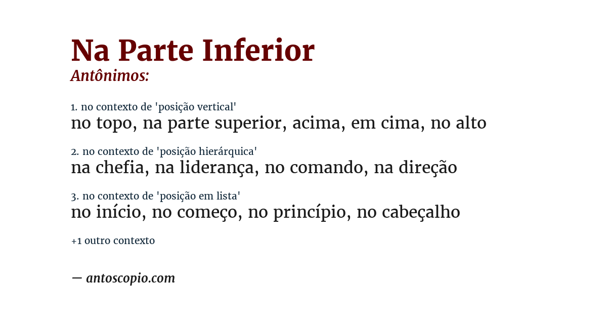 Antônimo de na parte inferior