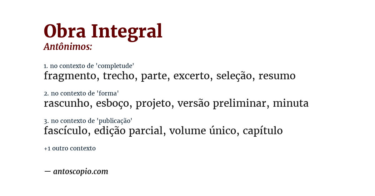 Antônimo de obra integral
