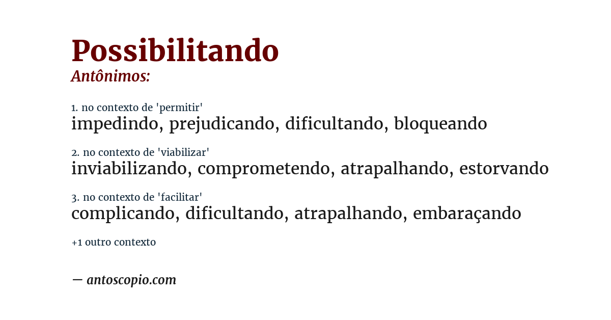 Antônimo de possibilitando