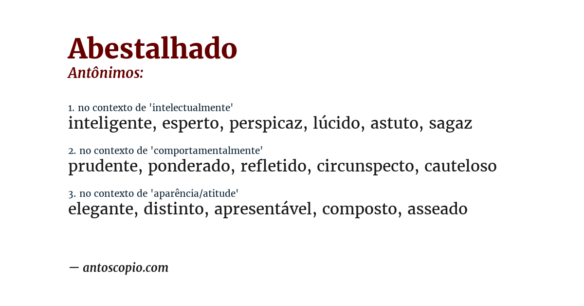 Antônimo de abestalhado