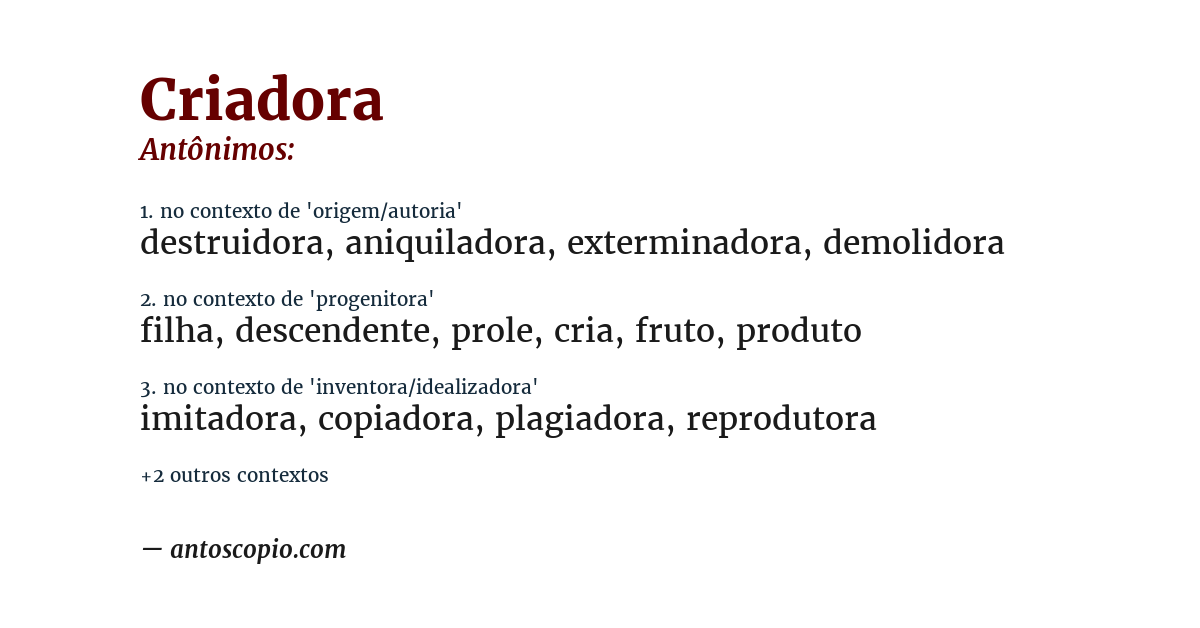 Antônimo de criadora