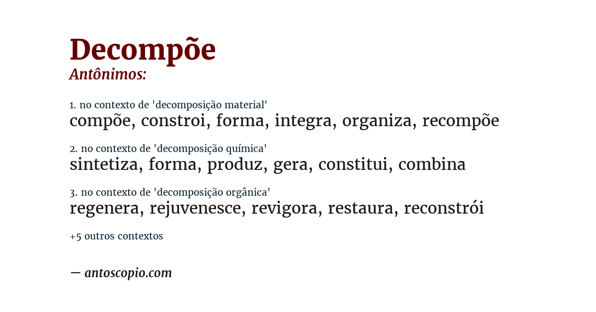 Antônimo de decompõe