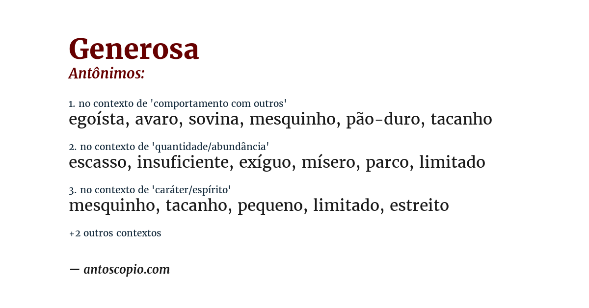 Antônimo de generosa