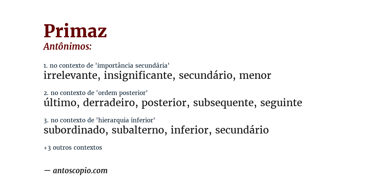Antônimo de primaz
