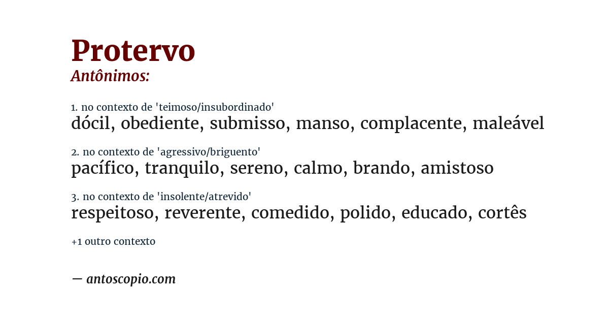 Antônimo de protervo