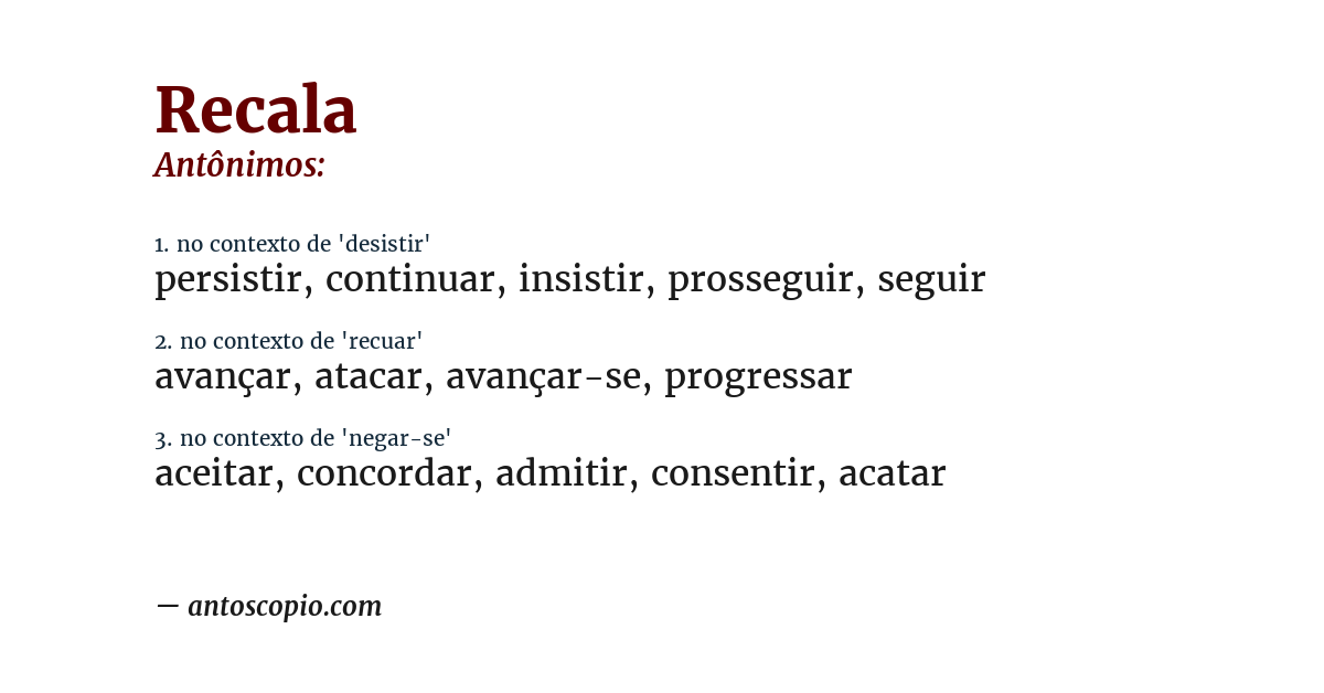 Antônimo de recala
