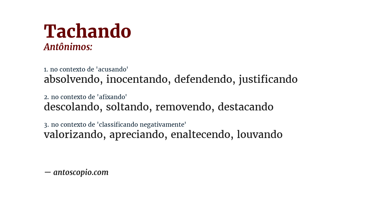 Antônimo de tachando