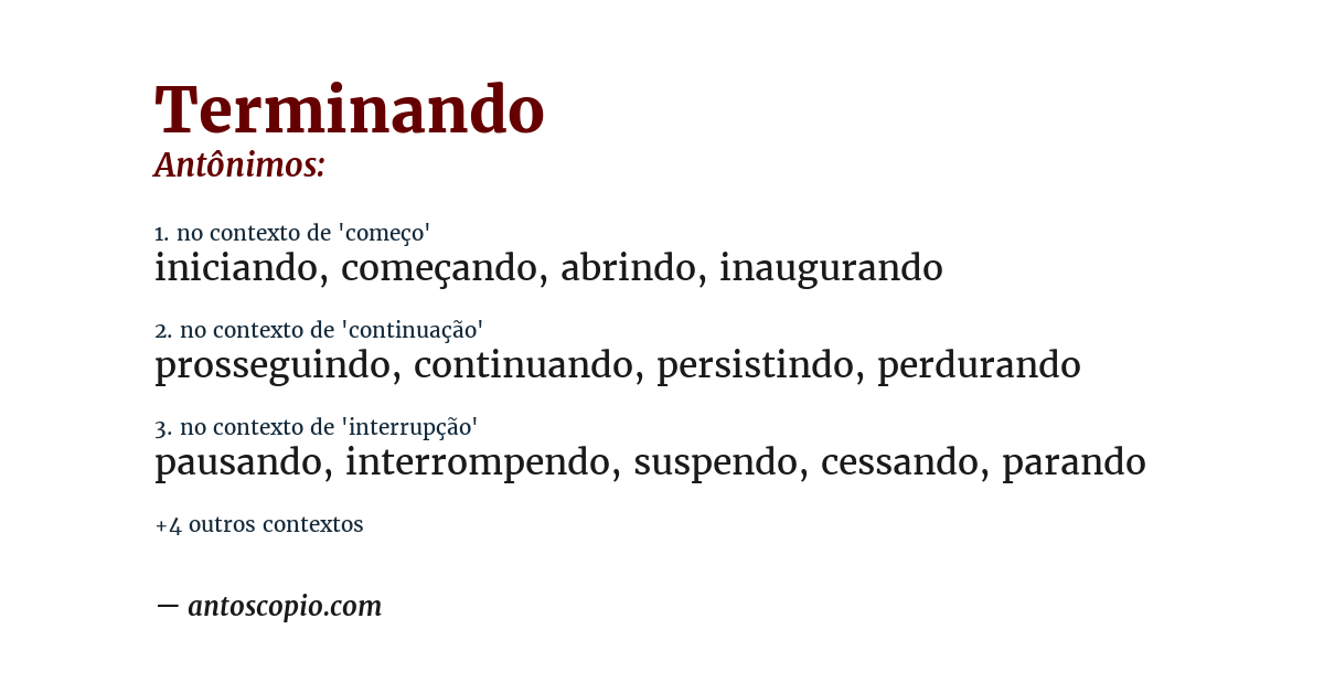 Antônimo de terminando