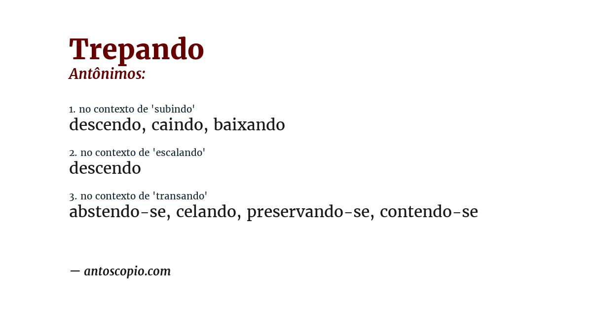 Antônimo de trepando