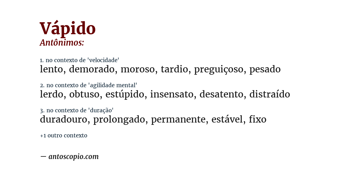 Antônimo de vápido