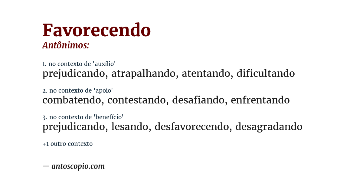 Antônimo de favorecendo