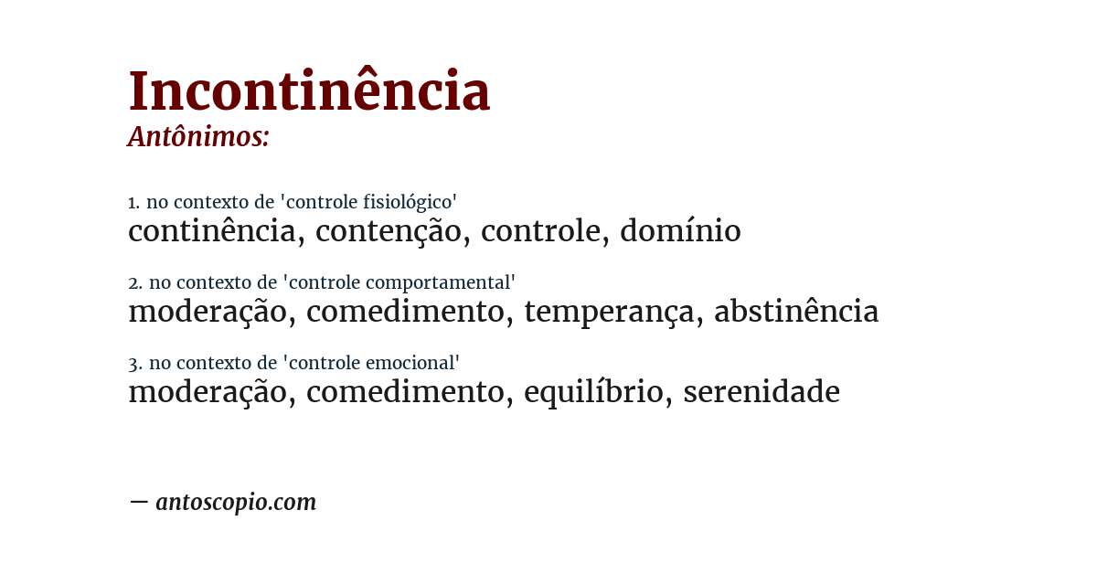 Antônimo de incontinência