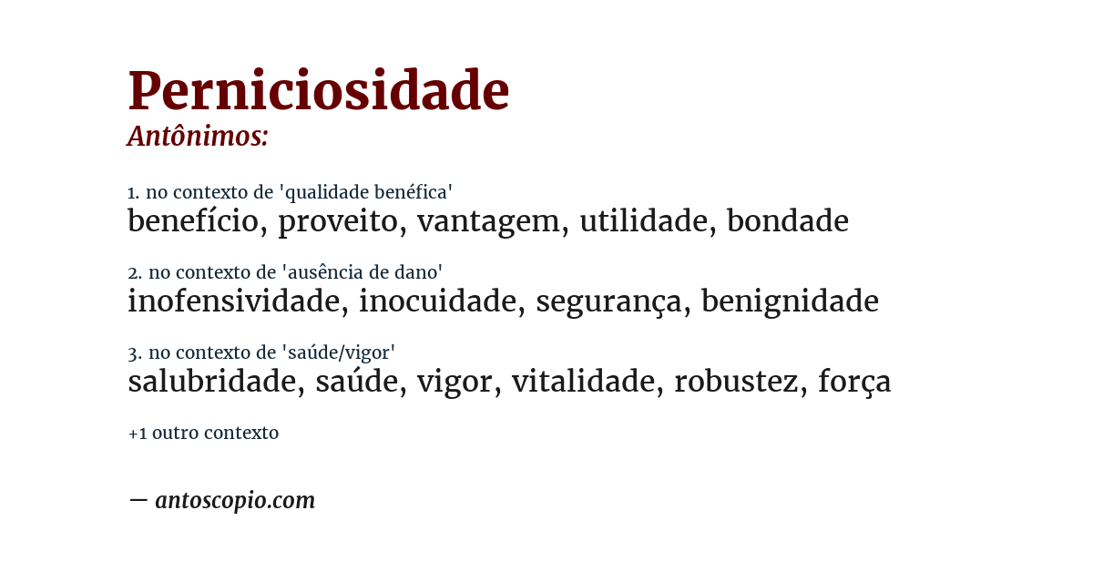 Antônimo de perniciosidade