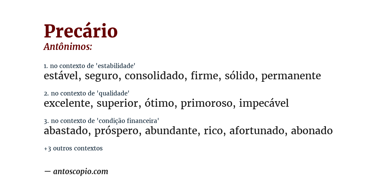Antônimo de precário
