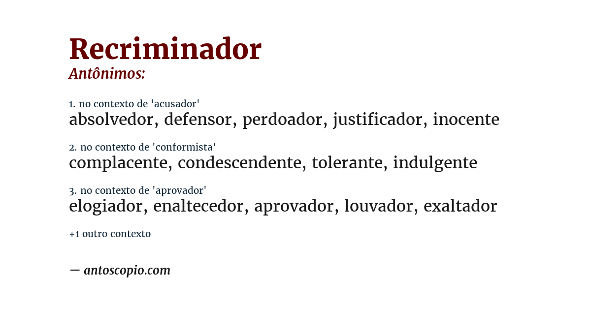 Antônimo de recriminador