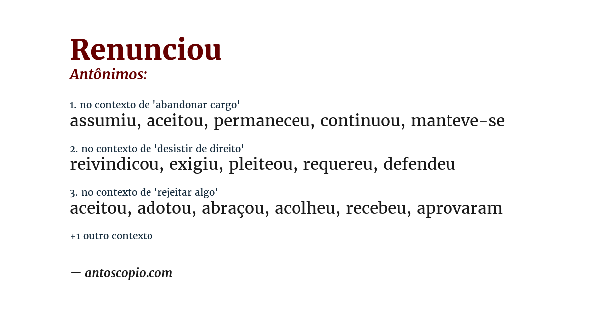 Antônimo de renunciou