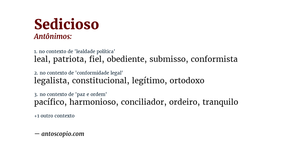 Antônimo de sedicioso
