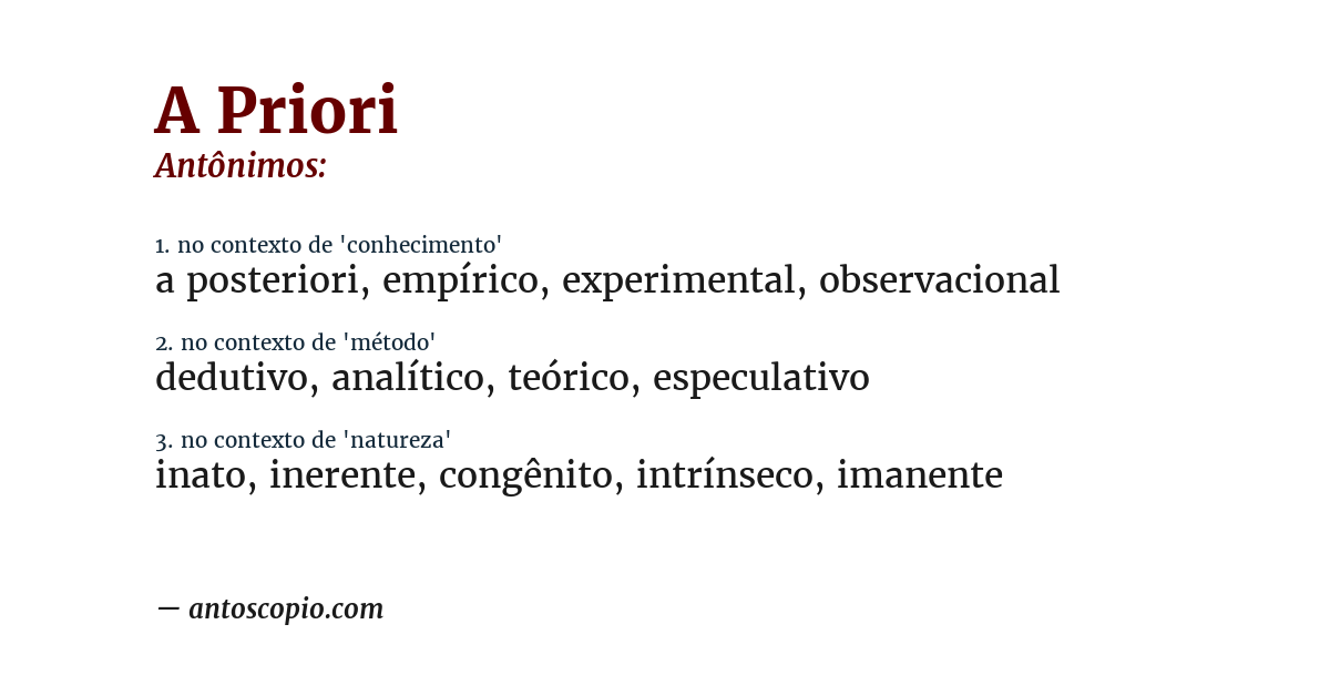 Antônimo de a priori