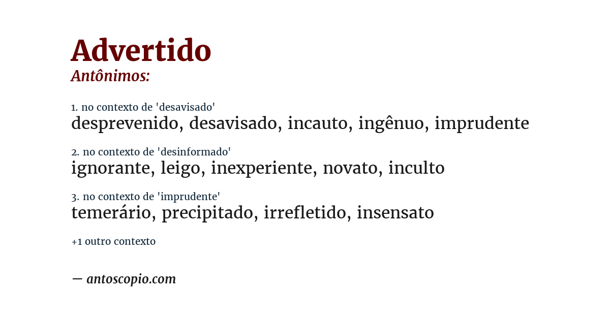 Antônimo de advertido