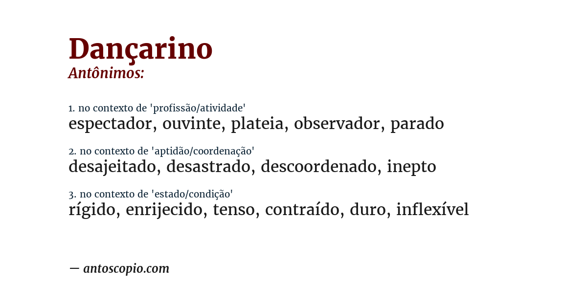 Antônimo de dançarino