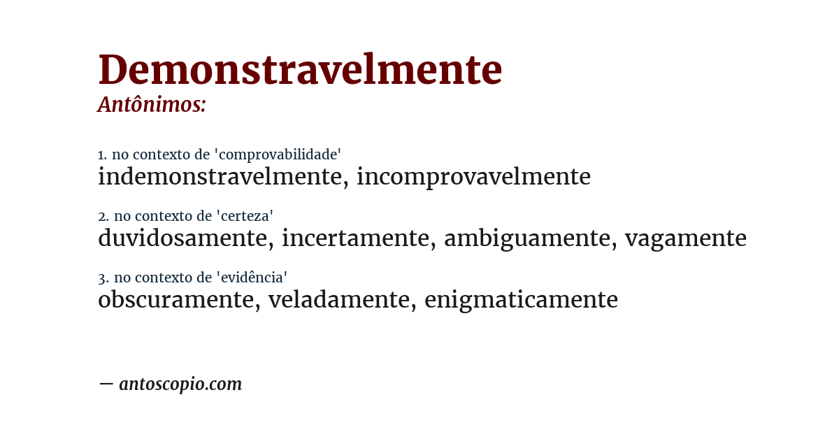 Antônimo de demonstravelmente