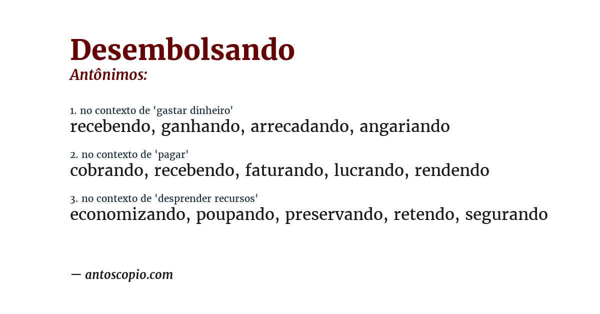 Antônimo de desembolsando