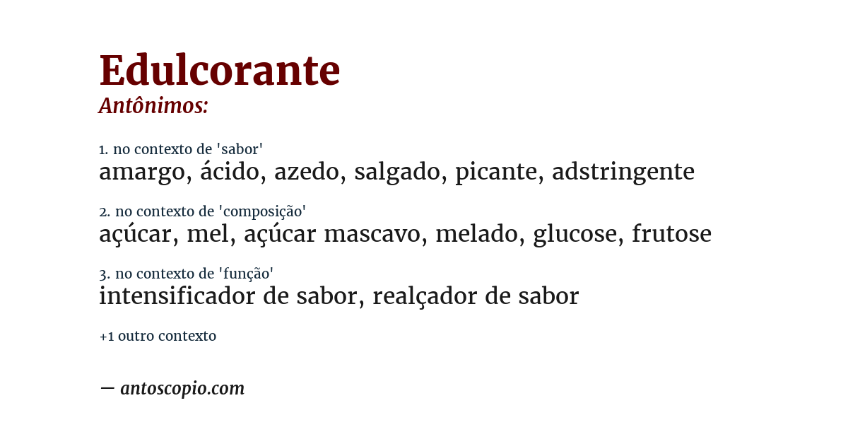 Antônimo de edulcorante