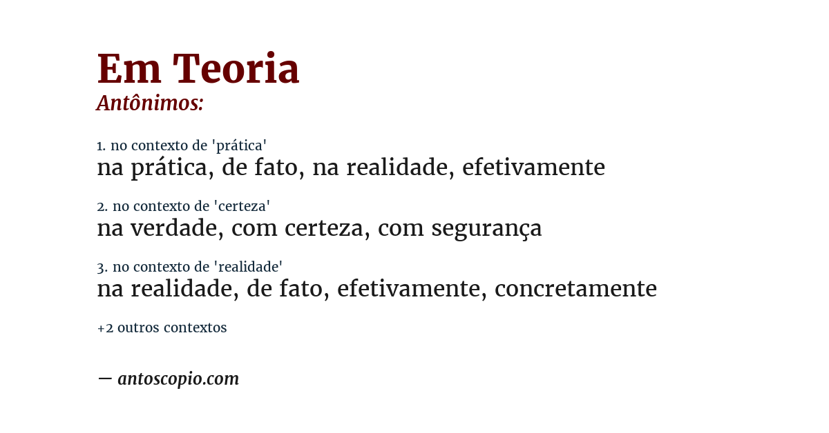 Antônimo de em teoria
