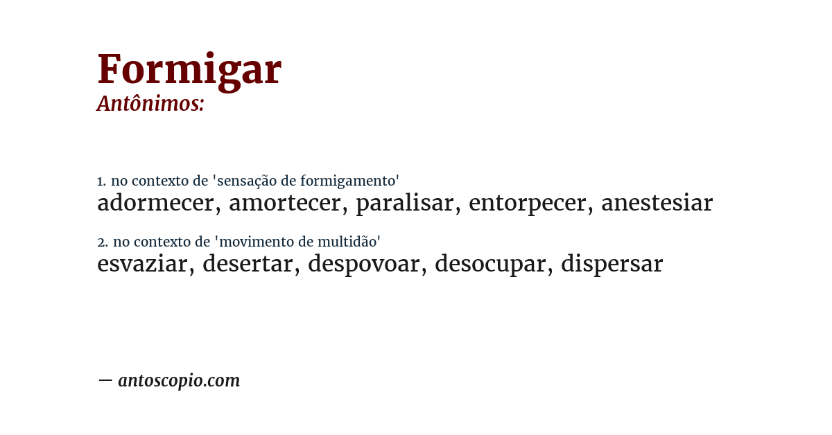 Antônimo de formigar