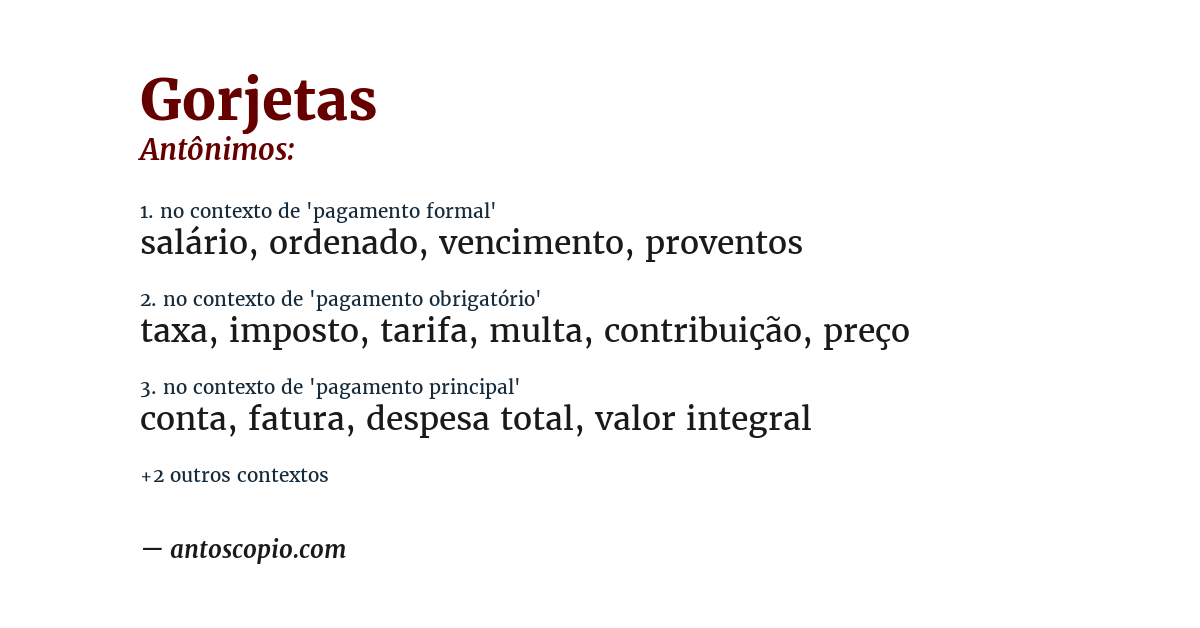 Antônimo de gorjetas