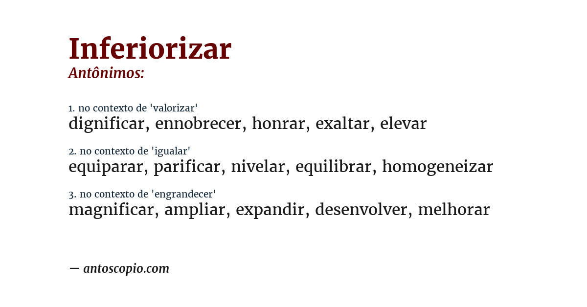 Antônimo de inferiorizar