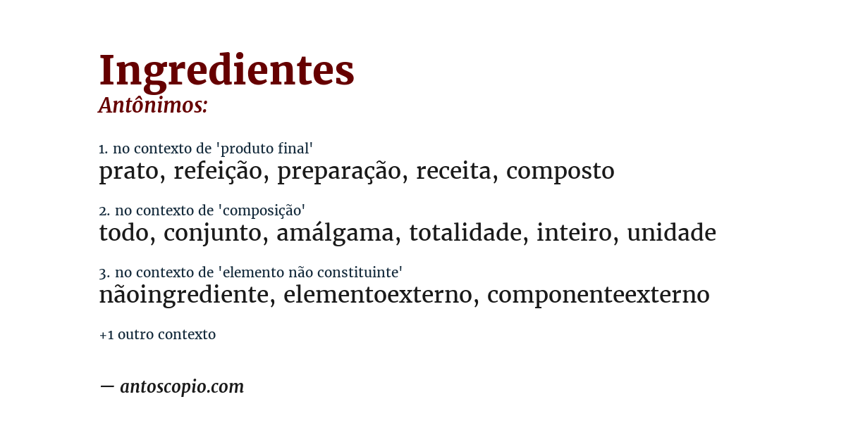 Antônimo de ingredientes