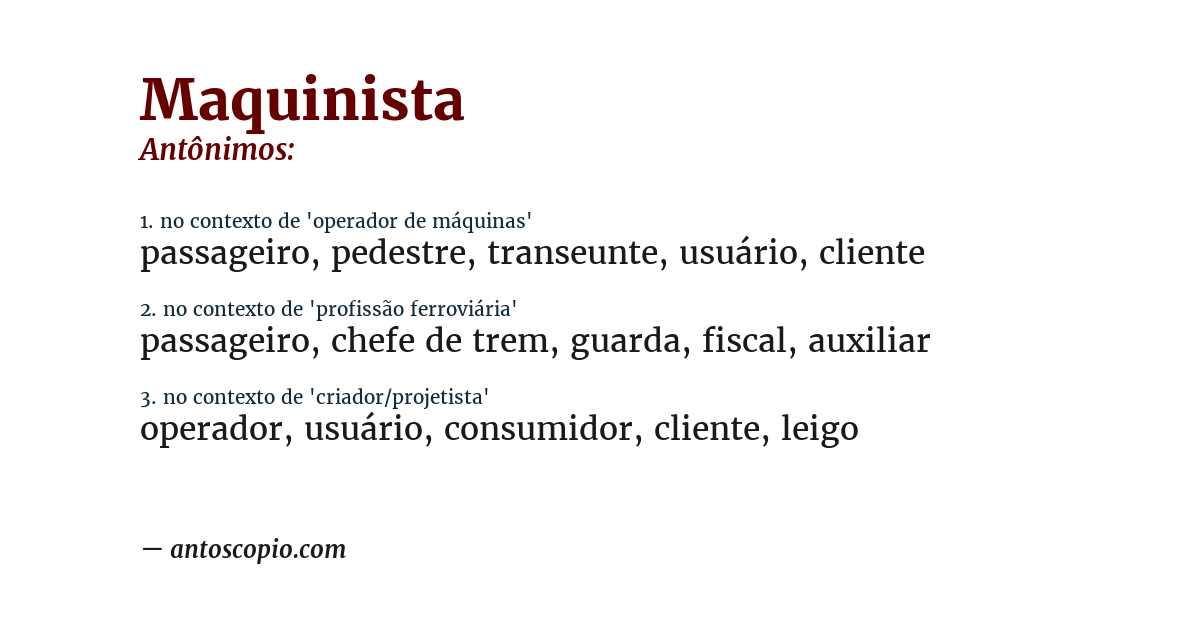 Antônimo de maquinista