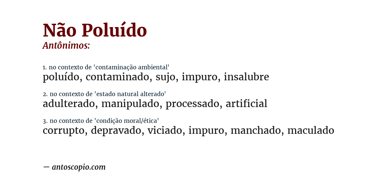 Antônimo de não poluído