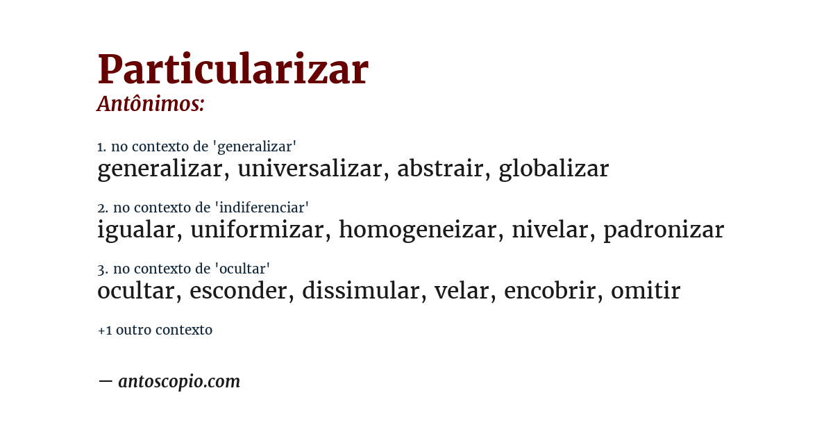 Antônimo de particularizar