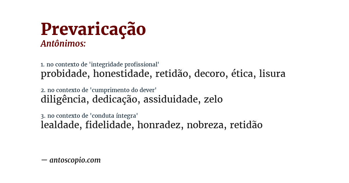 Antônimo de prevaricação