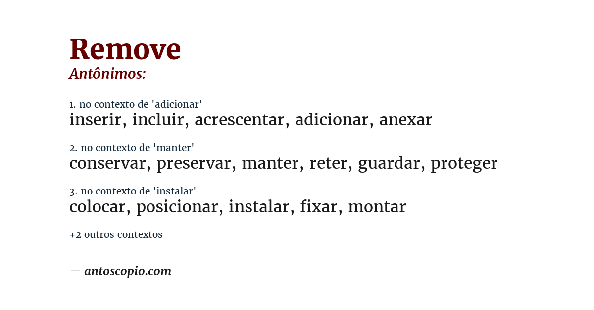 Antônimo de remove