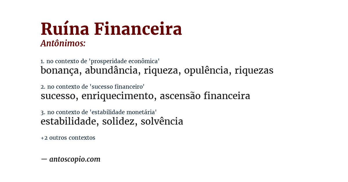 Antônimo de ruína financeira