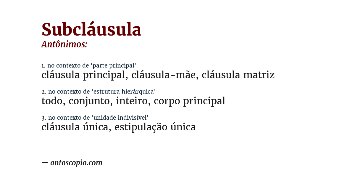Antônimo de subcláusula