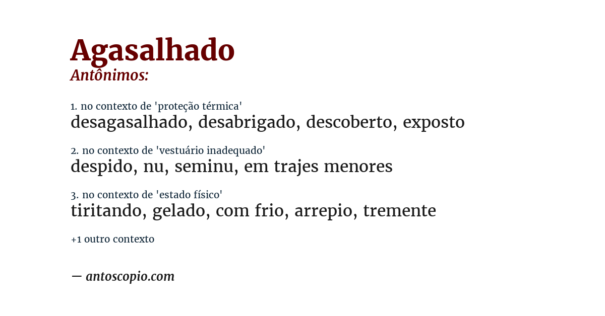 Antônimo de agasalhado