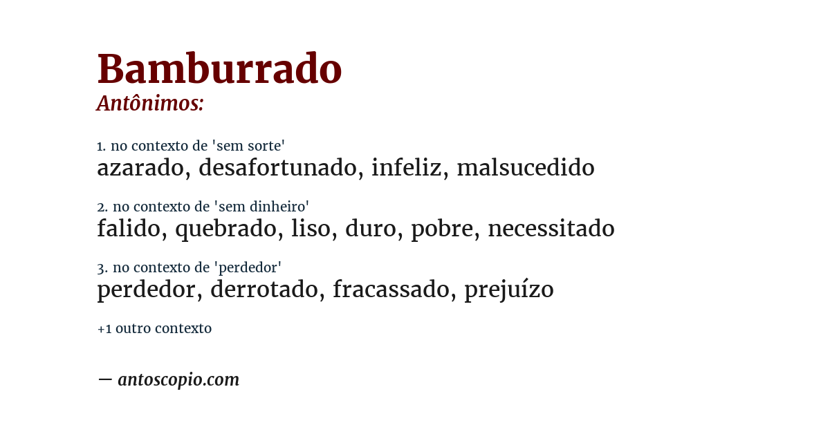 Antônimo de bamburrado