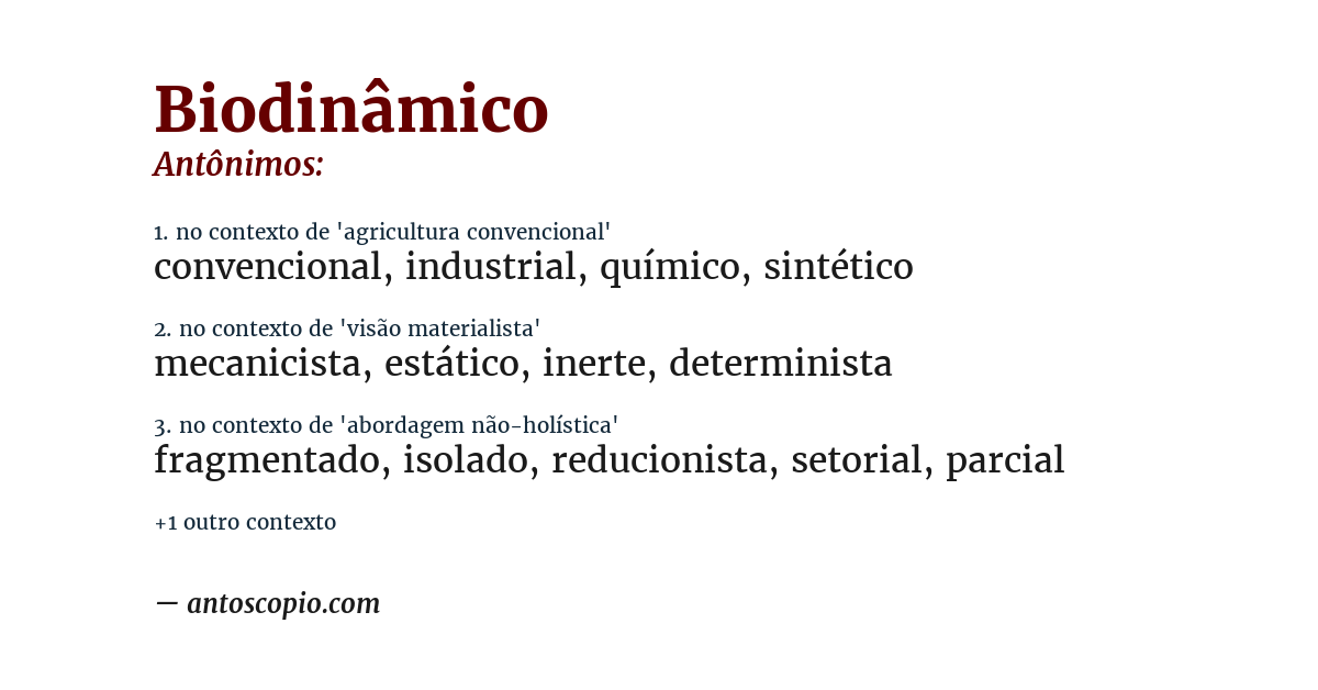 Antônimo de biodinâmico