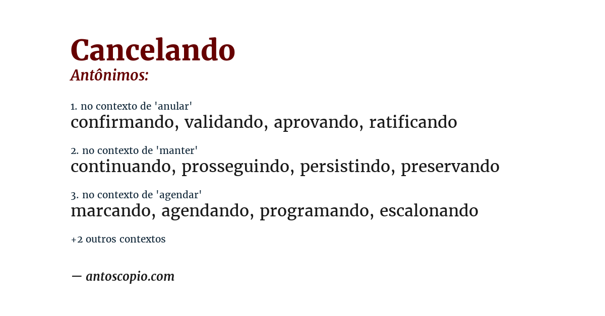 Antônimo de cancelando