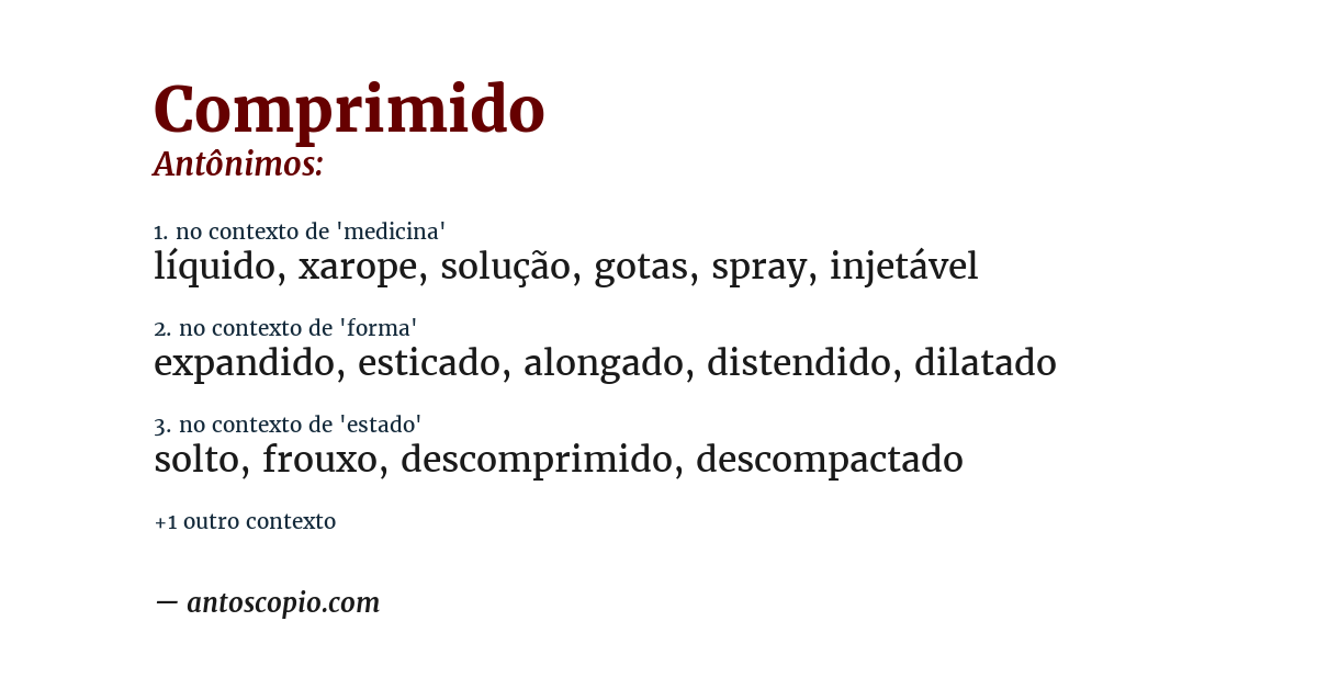 Antônimo de comprimido