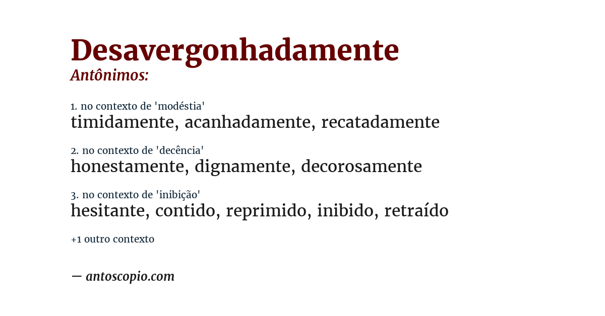 Antônimo de desavergonhadamente