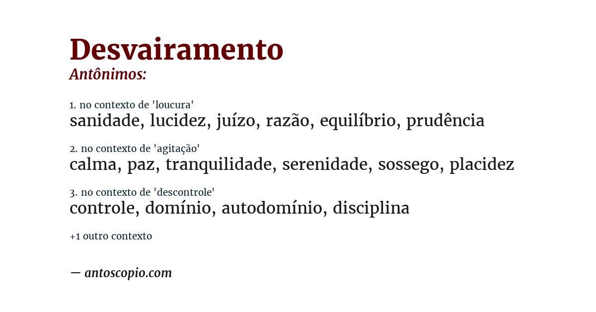 Antônimo de desvairamento