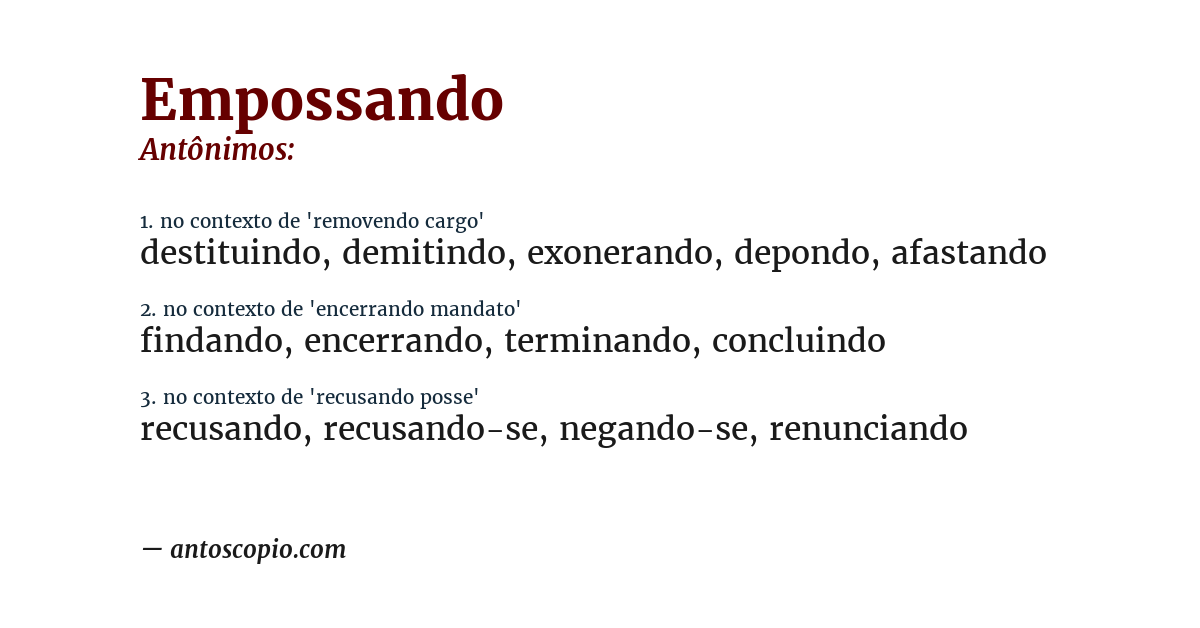 Antônimo de empossando